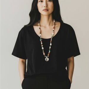 Handmade Boho Beaded Necklace Turquoise Gold Statement Festival Artisan